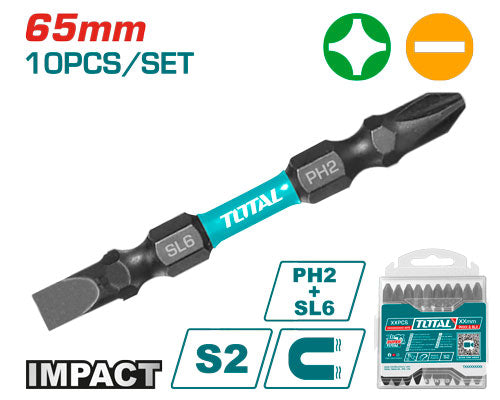 [TACIM16HL133] 10PCS Impact (PH2+SL6)X65mm طقم رأس مفك مقدح صليب شق