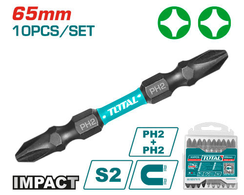 [TACIM16PH233] 10PCS Impact (PH2+PH2)X65mm طقم رأس مفك مقدح صليب صليب