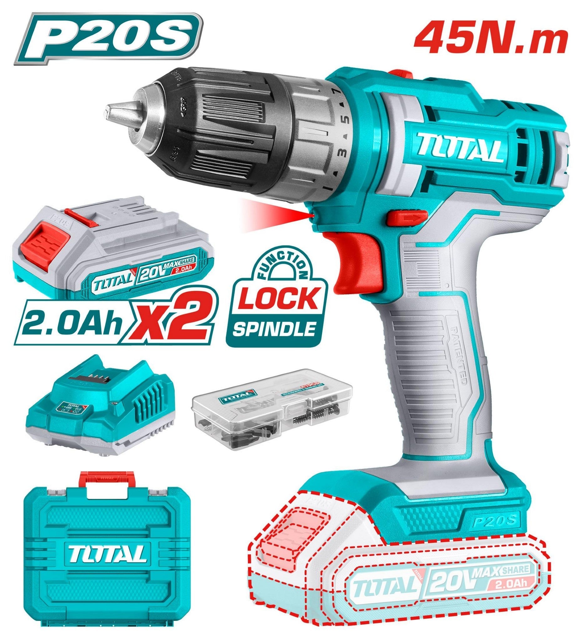 20V 2.0Ah مقدح بطاريتين ليثيوم شنطة صناعي (راس شد) Tdli200528 - J.H For Tools and Hardware