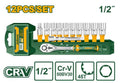 [JDST2212] 12 Pcs 1/2" CR - V socket set طقم طربوش مع مسكة طقطاق - J.H For Tools and Hardware