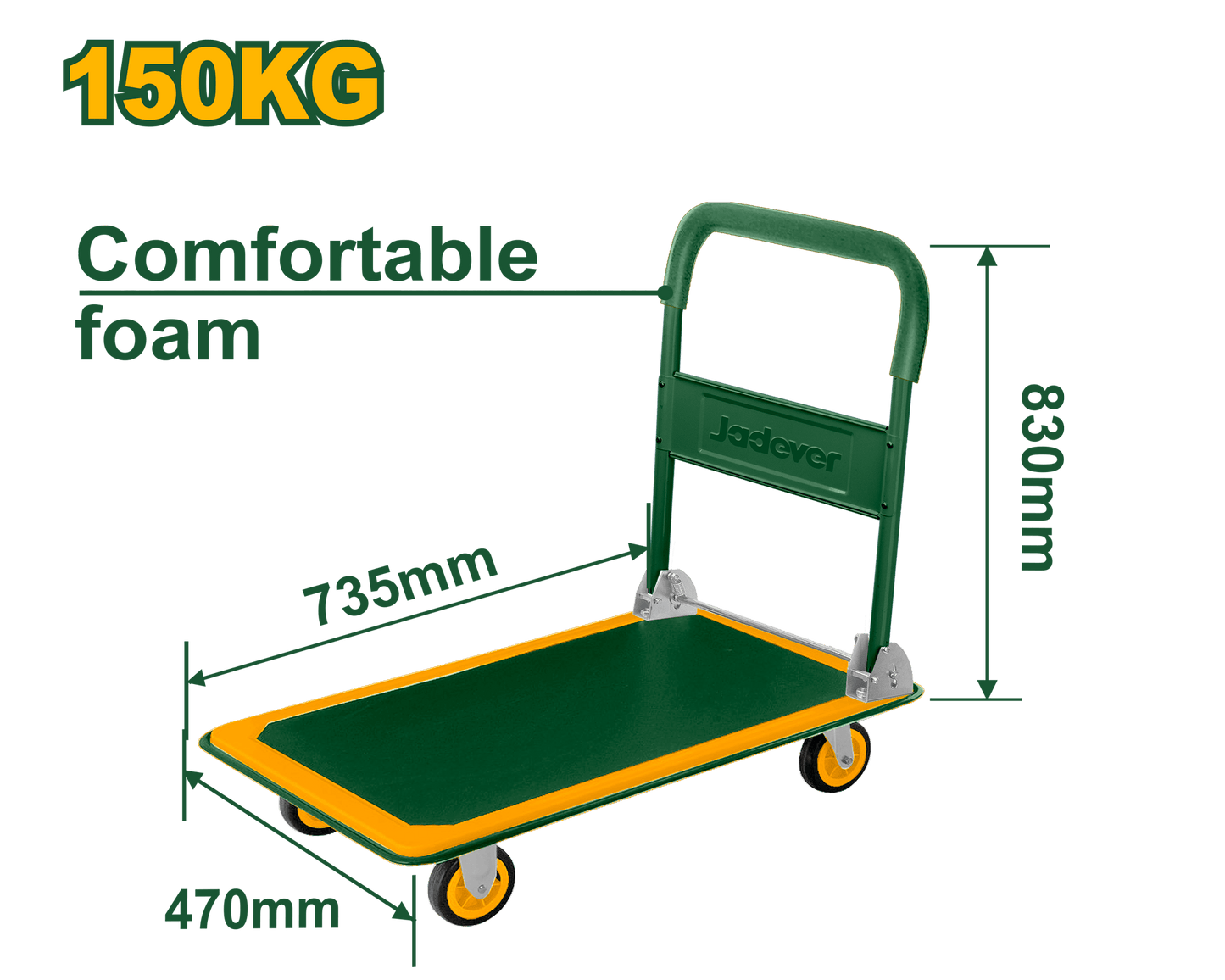 [JDWB1315] Foldable Platform Hand Truck – 150kg Capacity, Steel Frame, 100mm Wheels عرباية جر 4 دواليب - J.H For Tools and Hardware