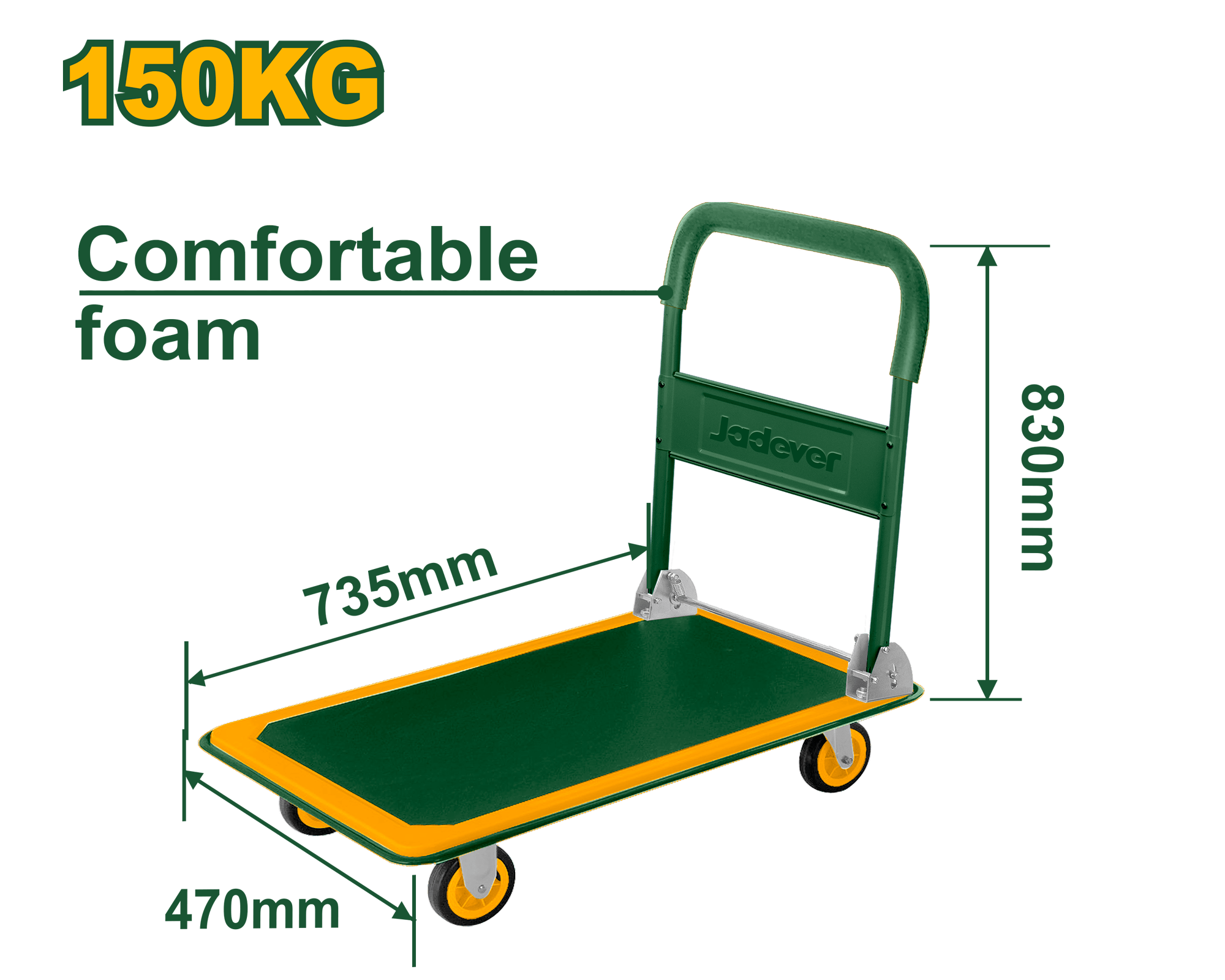 [JDWB1315] Foldable Platform Hand Truck – 150kg Capacity, Steel Frame, 100mm Wheels عرباية جر 4 دواليب - J.H For Tools and Hardware