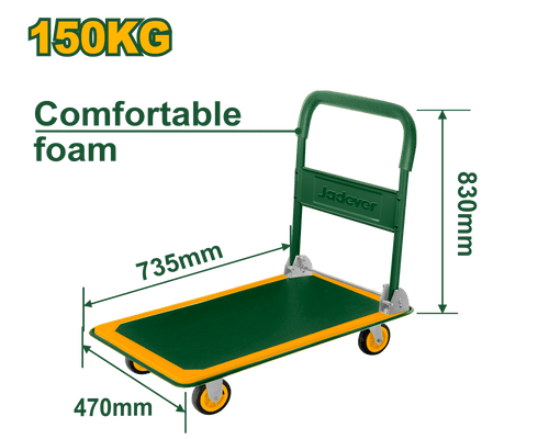 [JDWB1315] Foldable Platform Hand Truck – 150kg Capacity, Steel Frame, 100mm Wheels عرباية جر 4 دواليب - J.H For Tools and Hardware