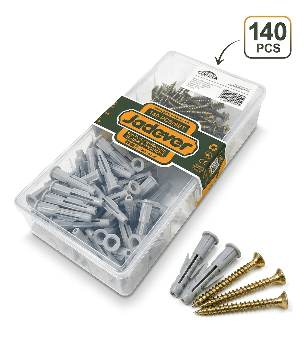 [JDXT2B01] Jadever 140pcs مجموعة براغي خشابي صليب وخوابير بلاستيك - J.H For Tools and Hardware