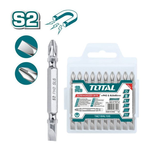 [TAC16HL133] Total PH2+SL6.0,65mm10pcs طقم رأس مفك مقدح شق و صليب - J.H For Tools and Hardware