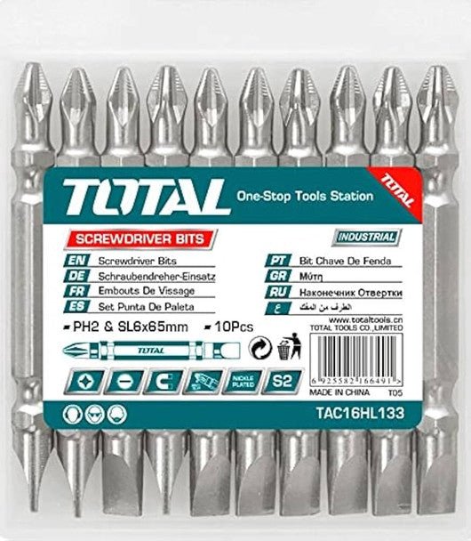 [TAC16HL133] Total PH2+SL6.0,65mm10pcs طقم رأس مفك مقدح شق و صليب - J.H For Tools and Hardware