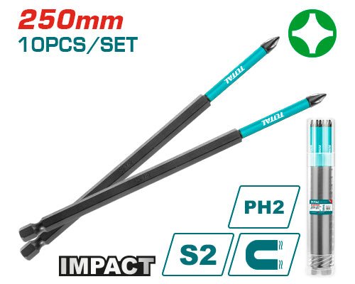 [TACIM16PH2103] 10PCS Impact PH2X250mm طقم رأس مفك مقدح طويل - J.H For Tools and Hardware