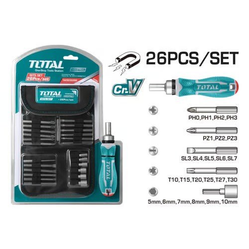 [TACSD30266] Screwdriver Set Ratchet 26PCS طقم مفك براغي طقطاق - J.H For Tools and Hardware