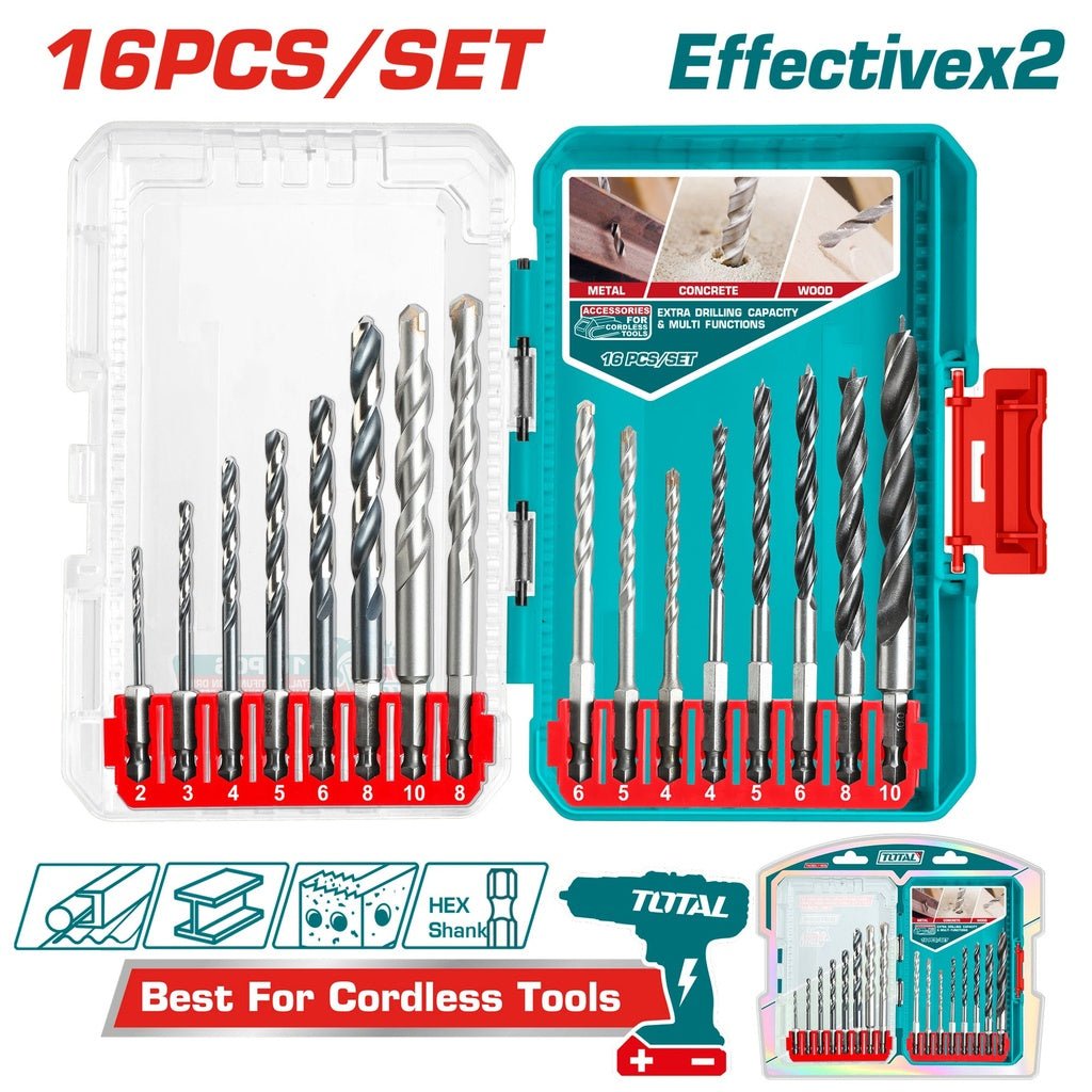 [TACSDL11608] 16 Pcs metal, masonry and wood drill bits set - J.H For Tools and Hardware