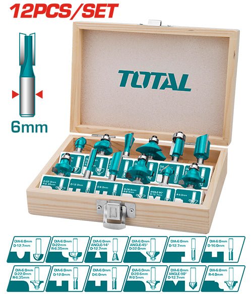 [TACSR0121] 12 Pcs 6 mm طقم ريش راوتر - J.H For Tools and Hardware