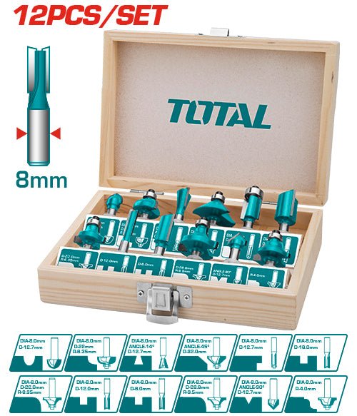 [TACSR1121] 12 Pcs 8 mm طقم ريش راوتر - J.H For Tools and Hardware