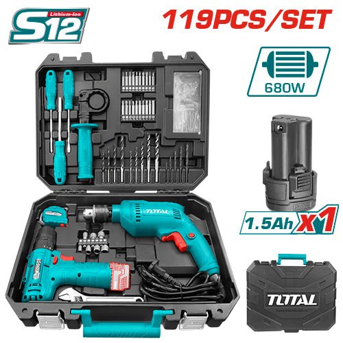 [THKTHP1192] 119 PCS طقم عدة شنطة(مقدح بطارية+مقدح كهرباء) - J.H For Tools and Hardware