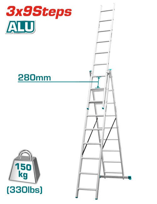 [THLAD03391] 3X9Steps سلم المنيوم سحاب - J.H For Tools and Hardware