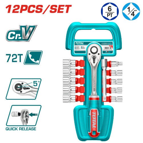 [THT14114126] 12PCS Cr - V 1/4" طقم طربوش - J.H For Tools and Hardware