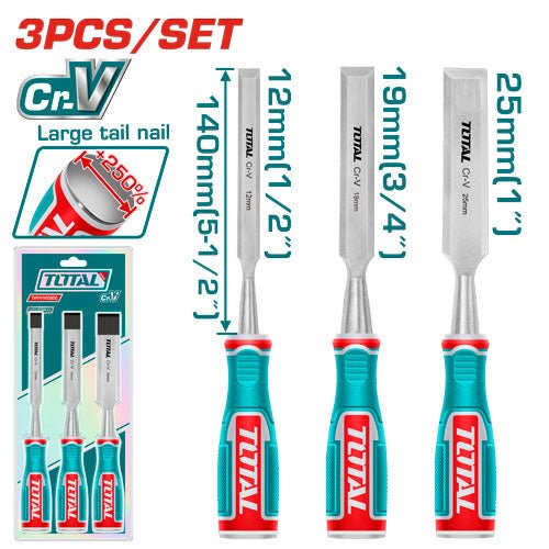 [THT41K0302] 3PCS 12/19/25mm طقم ازميل نجار - J.H For Tools and Hardware