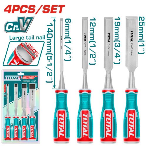 [THT41K0401] 4PCS 6/12/19/25mm طقم ازميل نجار - J.H For Tools and Hardware