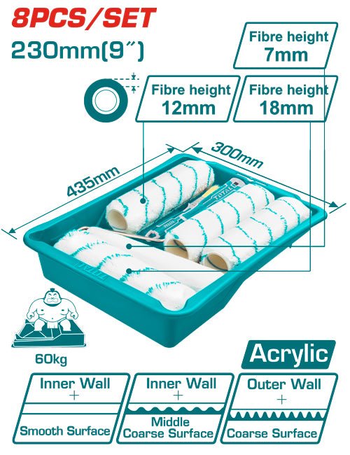 [THT811223081] 8IN1 طقم رولو طرش مع صنية - J.H For Tools and Hardware